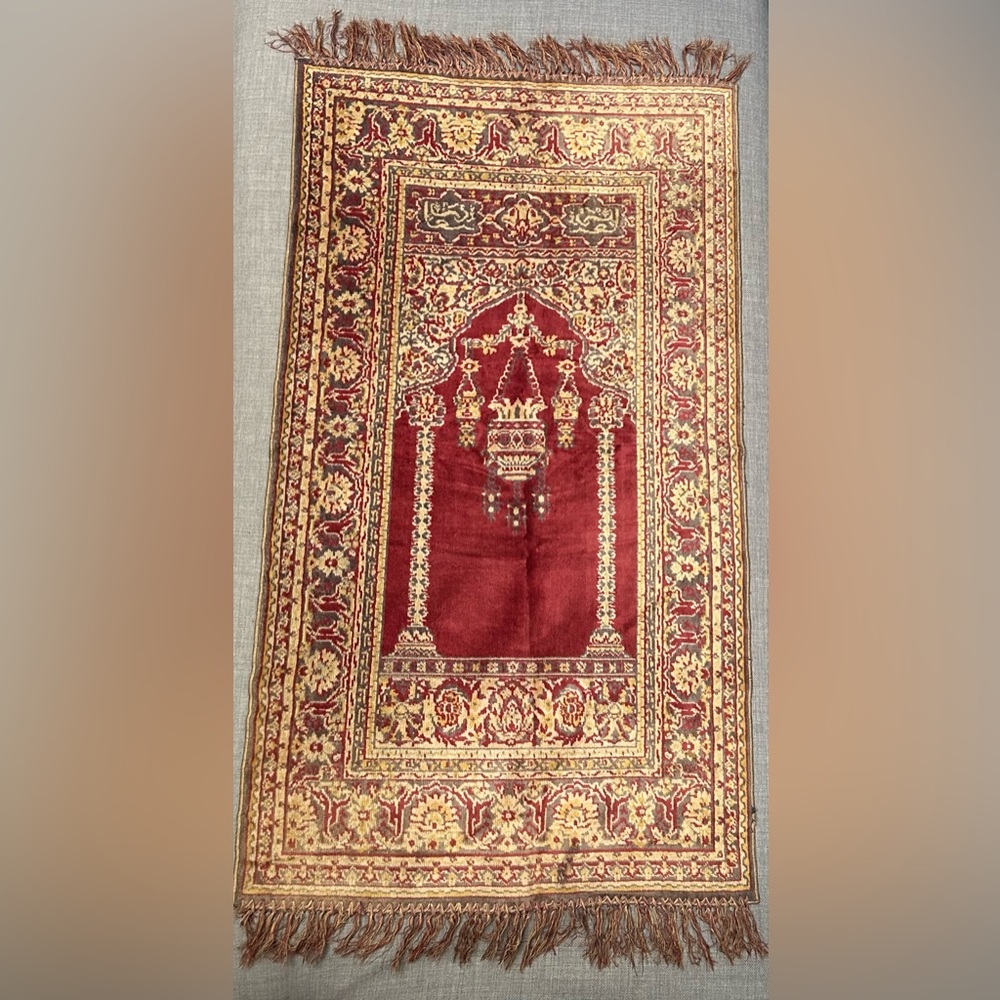Vintage Sajjāda PatternedWool/Silk Prayer Rug Mat Lightweight #1020255